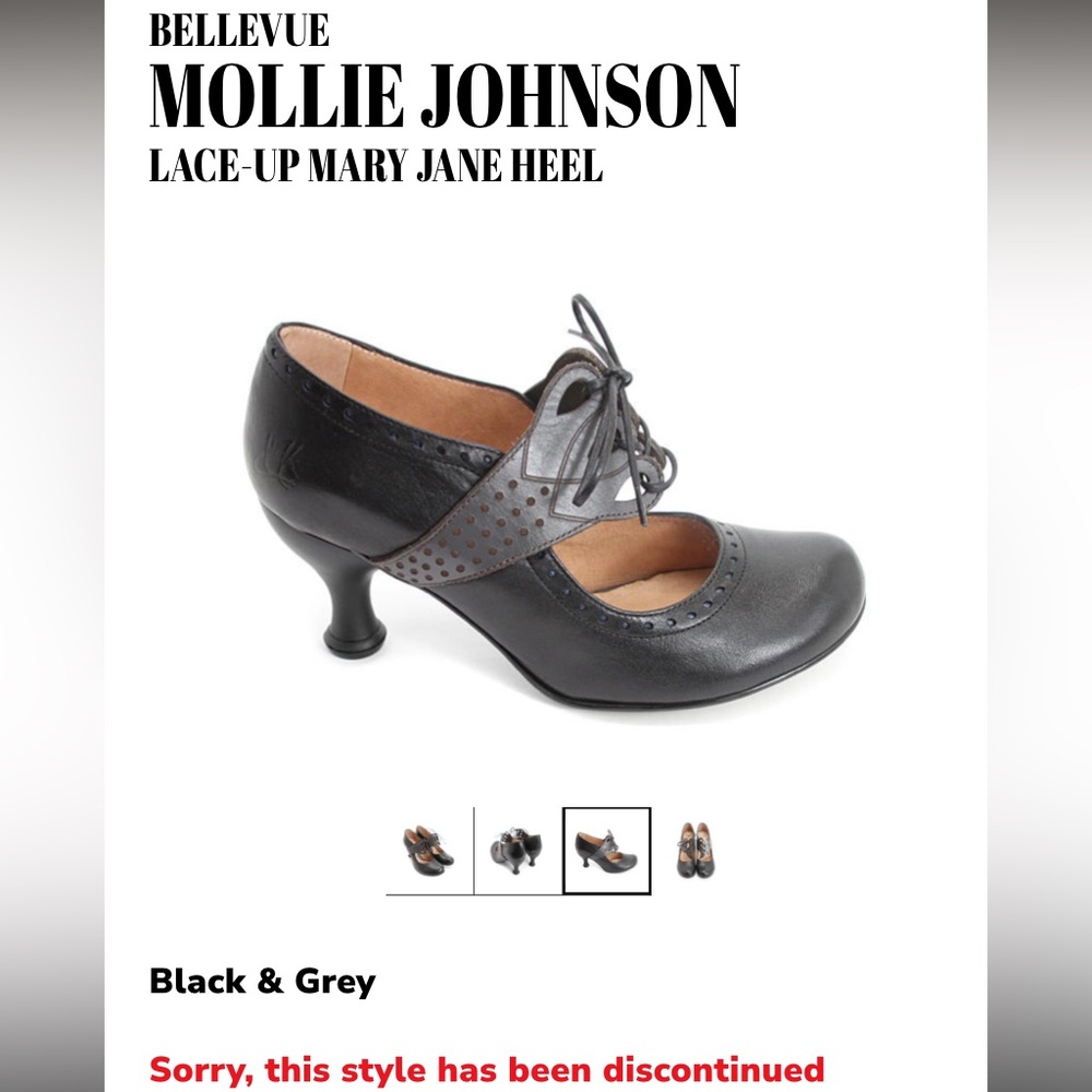 John Fluevog Bellevue Mollie Johnson Black & Grey Lace Up Mary Jane Heels Size 9 - Picture 3 of 15